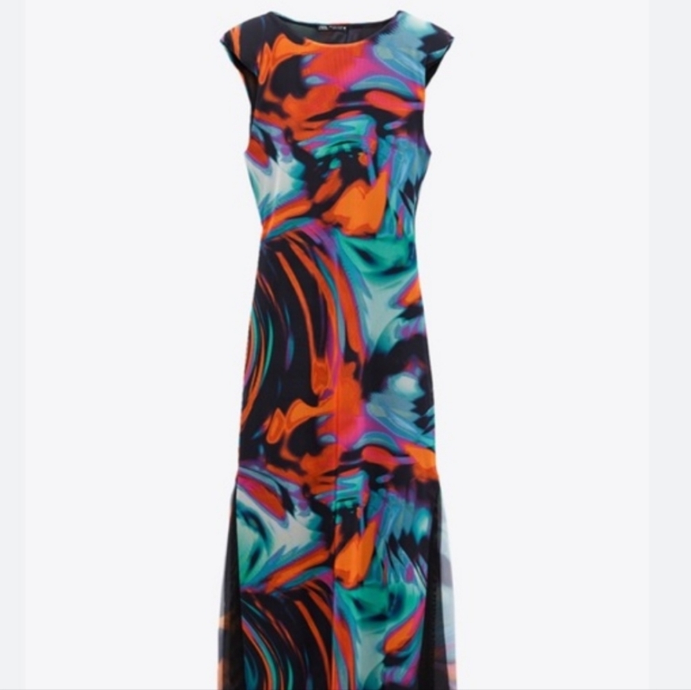 Zara Printed Sheer Tulle Dress